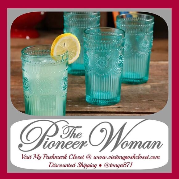 🦋 New Pioneer Woman Adeline 16-Ounce Embossed  Glass Tumblers, Set of 4 - Picture 1 of 8